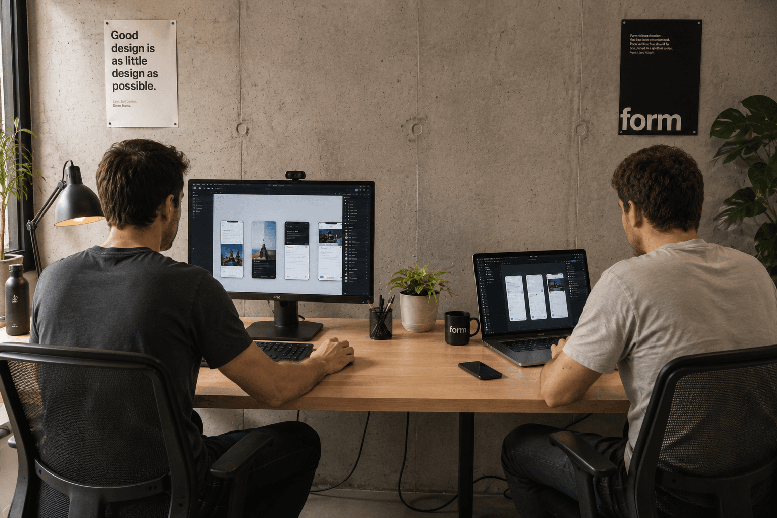 Zwei Designer arbeiten an App-Screens