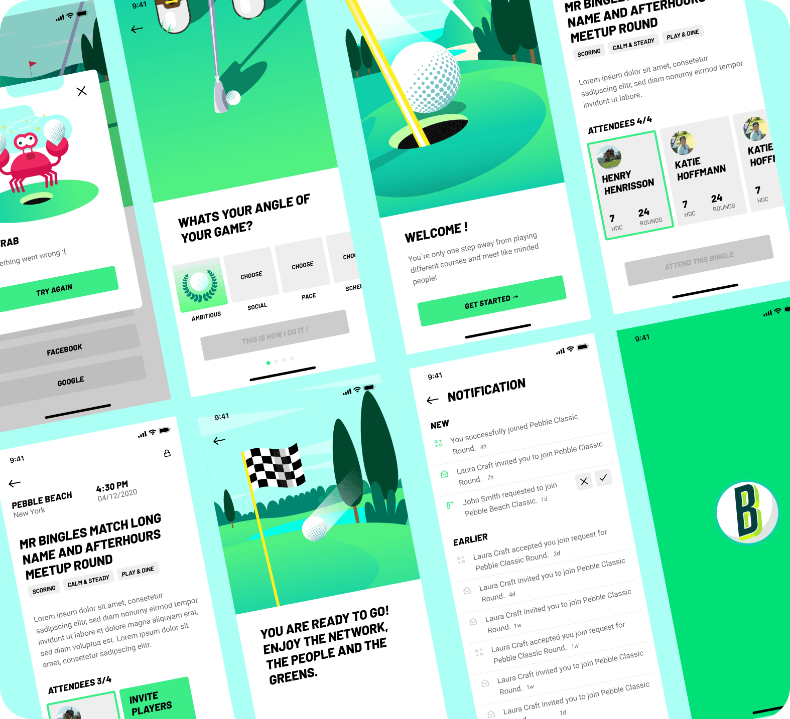 Birdie Golf-App: Screens im Überblick